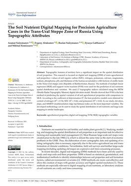 The Soil Nutrient Digital Mapping for Precision Agriculture Cases in the Trans-Ural Steppe Zone of Russia Using Topographic Attributes