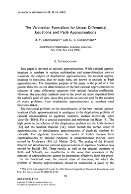 The Wronskian Formalism for Linear Differential Equations and Pad6 Approximations
