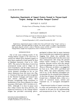 Exploratory Experiments of Impact Craters Formed in Viscous-Liquid Targets: Analogs for Martian Rampart Craters?