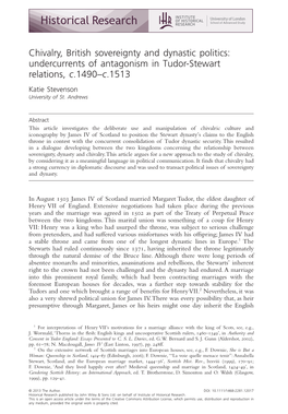 Chivalry, British Sovereignty and Dynastic Politics: Undercurrents of Antagonism in Tudor-Stewart Relations, C.1490-C.1513 Katie Stevenson University of St