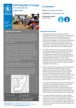 WFP Republic of Congo Country Brief August 2020