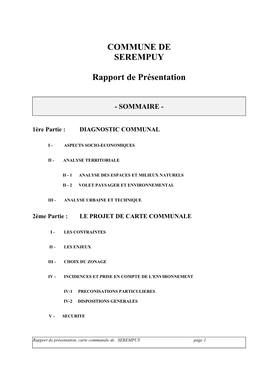 COMMUNE DE SEREMPUY Rapport De Présentation