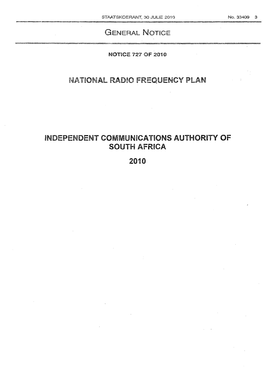 Electronic Communications Act: National Frequency Plan