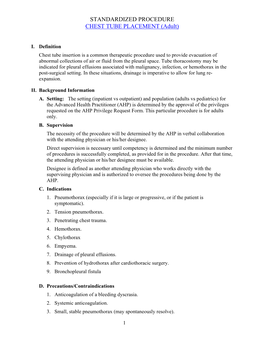 STANDARDIZED PROCEDURE CHEST TUBE PLACEMENT (Adult)