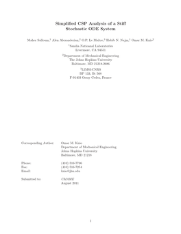 Simplified CSP Analysis of a Stiff Stochastic ODE System