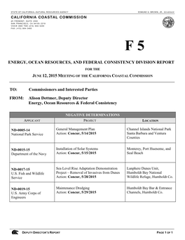 Energy, Ocean Resources, and Federal Consistency Division Report for the June 12, 2015 Meeting of the California Coastal Commission