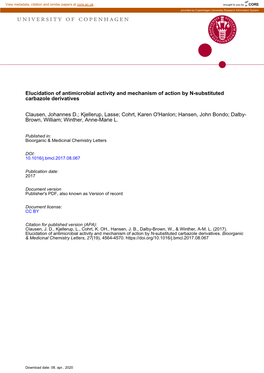 Elucidation of Antimicrobial Activity and Mechanism of Action by N-Substituted Carbazole Derivatives