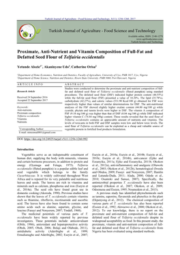 Proximate, Anti-Nutrient and Vitamin Composition of Full-Fat and Defatted Seed Flour of Telfairia Occidentalis