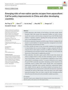 Emerging Risks of Non‐Native Species Escapes from Aquaculture: Call for Policy Improvements in China and Other Developing Countries