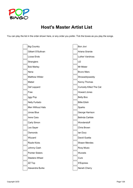 Host's Master Artist List
