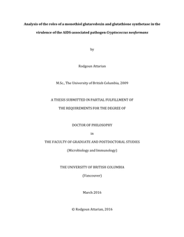 Analysis of the Roles of a Monothiol Glutaredoxin and Glutathione Synthetase in The