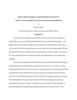THE FUSION of KOREAN and WESTERN ELEMENTS in ISANG YUN's KONZERT FÜR FLÖTE UND KLEINES ORCHESTER by SONIA CHOY (Under