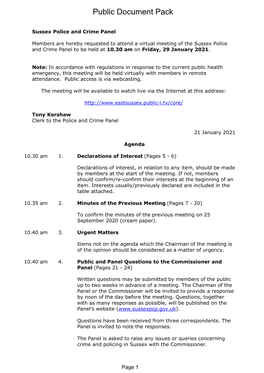 Agenda Document for Sussex Police and Crime Panel, 29/01/2021 10:30