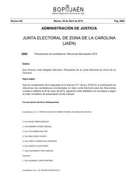 Junta Electoral De Zona De La Carolina (Jaén)