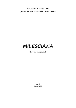 MILESCIANA Revistă Semestrială