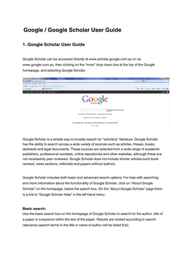 Google / Google Scholar User Guide