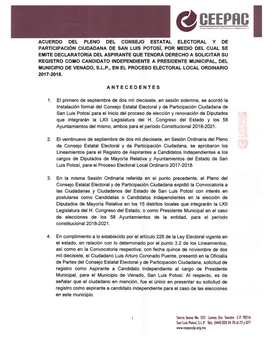 1. El Primero De Septiembre De Dos Mil Diecisiete, En Sesión Solemne, Se Acordó La Instalación Formal Del Consejo Estatal