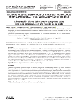 DIURNAL FEEDING BEHAVIOUR of CRAB-EATING RACCOON UPON a PARADOXAL FROG, with a REVIEW of ITS DIET Alimentación Diurna Del Mapac