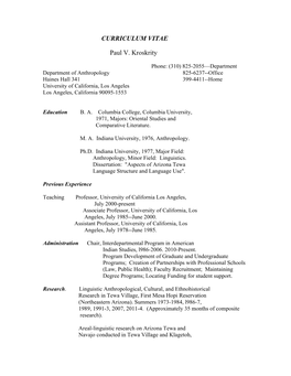 CURRICULUM VITAE Paul V. Kroskrity