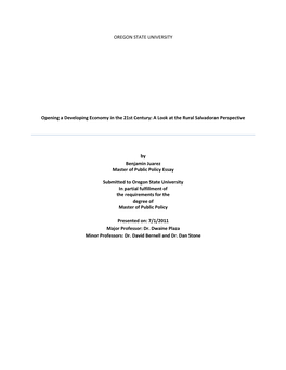 Opening a Developing Economy in the 21St Century: a Look at the Rural Salvadoran Perspective