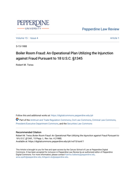 Boiler Room Fraud: an Operational Plan Utilizing the Injunction Against Fraud Pursuant to 18 U.S.C