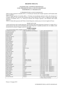 Regione Toscana Elezione Del Consiglio Regionale E Del