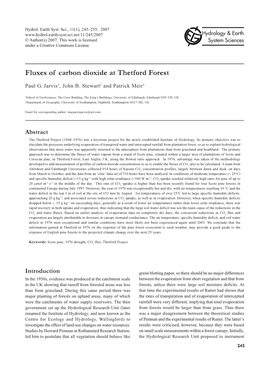 Fluxes of Carbon Dioxide at Thetford Forest © Author(S) 2007