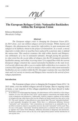 The European Refugee Crisis: Nationalist Backlashes Within the European Union