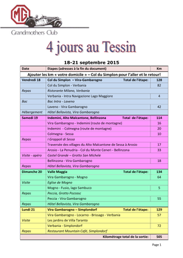 18-21 Septembre 2015 Ajouter Les Km « Votre Domicile » – Col Du Simplon