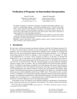 Verification of Programs Via Intermediate Interpretation