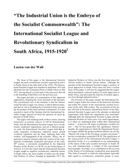 The International Socialist League and Revolutionary Syndicalism in South Africa, 1915-19201