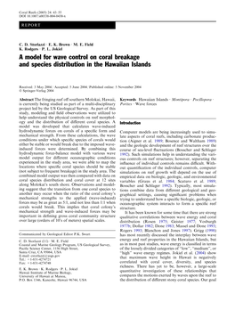 A Model for Wave Control on Coral Breakage and Species Distribution in the Hawaiian Islands