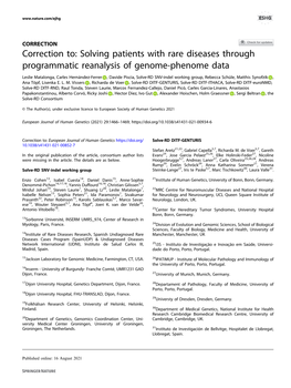 Correction To: Solving Patients with Rare Diseases Through Programmatic Reanalysis of Genome-Phenome Data