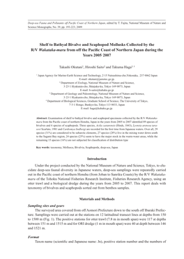 Shelf to Bathyal Bivalve and Scaphopod Mollusks Collected by the R/V Wakataka-Maru from Off the Paciﬁ C Coast of Northern Japan During the Years 2005̶2007