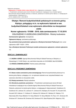Remont Budynków/Lokali Położonych Na Terenie Gminy Kętrzyn, Polegający M.In