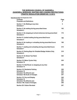 The Borough Council of Sandwell (Sandwell Borough, Waiting and Loading Restrictions) (Traffic Regulation Order No