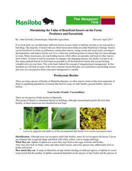 Beneficial Insects on the Farm: Predators and Parasitoids