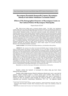 Bayrampaşa İlçesindeki Demografik Yapının, Bayrampaşa Belediyesi’Nin Kültür Politikaları Üzerindeki Etkileri*