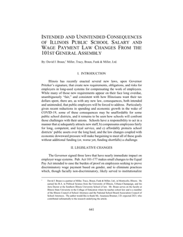 Intended and Unintended Consequences of Illinois Public School Salary and Wage Payment Law Changes from the 101St General Assembly