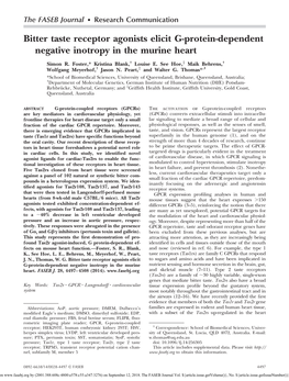 Bitter Taste Receptor Agonists Elicit G-Protein-Dependent Negative Inotropy in the Murine Heart