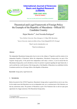 Theoretical and Legal Framework of Foreign Policy the Example of the Republic of Macedonia - Official EU Candidate Country