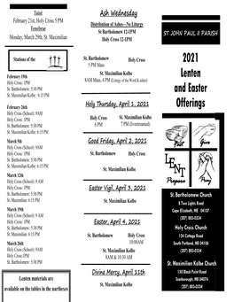 2021 Lenten and Easter Offerings