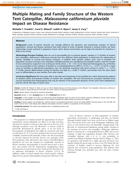 Tent Caterpillar, Malacosoma Californicum Pluviale: Impact on Disease Resistance