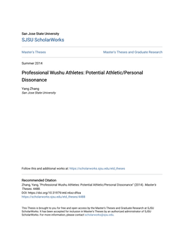 Professional Wushu Athletes: Potential Athletic/Personal Dissonance