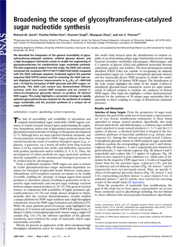 Broadening the Scope of Glycosyltransferase-Catalyzed Sugar Nucleotide Synthesis