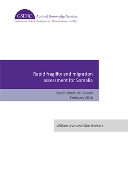 Rapid Fragility and Migration Assessment for Somalia