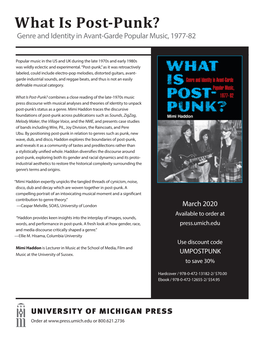 What Is Post-Punk? Genre and Identity in Avant-Garde Popular Music, 1977-82