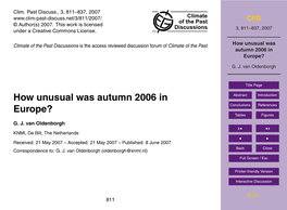 How Unusual Was Autumn 2006 in Europe?