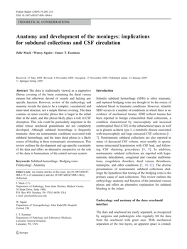 Anatomy and Development of the Meninges: Implications for Subdural Collections and CSF Circulation