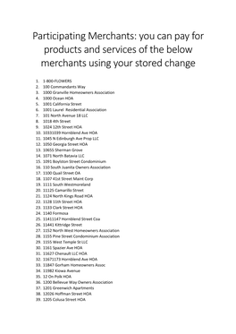 Participating Merchants: You Can Pay for Products and Services of the Below Merchants Using Your Stored Change
